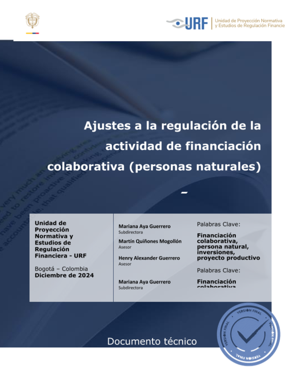 Documento técnico del decreto 034 de 2025, por el cual se modifica el Decreto 2555 de 2010 en lo relacionado con la actividad de financiación colaborativa