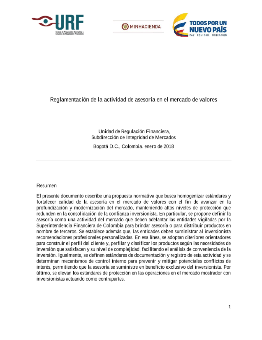 Documento técnico del Decreto 661 de 2018, por el cual se modifica el Decreto 2555 de 2010 en lo relacionado con la actividad de asesoría y se dictan otras disposiciones.