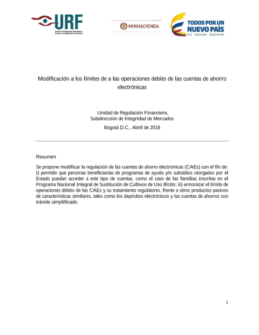 Documento técnico del Decreto 720 de 2018, por el cual se modifica el Decreto 2555 de 2010 en lo relacionado con las cuentas de ahorro electrónicas.
