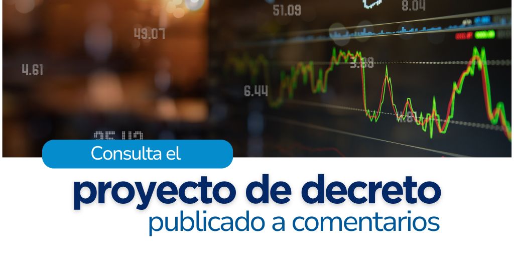 Pieza gráfica institucional con una imagen de gráficos financieros y el mensaje sobre las excepciones a las operaciones computables en el marco de las Grandes Exposiciones, relacionada con la publicación de un proyecto de decreto para consulta y comentarios.