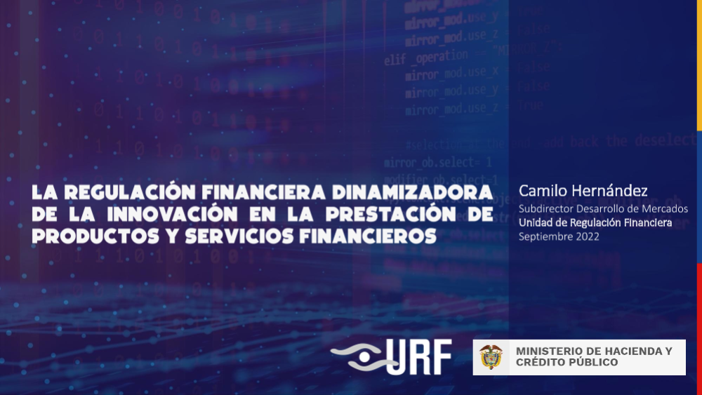 Camilo Hernández, subdirector Desarrollo de Mercados de URF. presentación 20° Congreso de Derecho Financiero organizado por Asobancaria. Bogotá, 22 de septiembre de 2022.