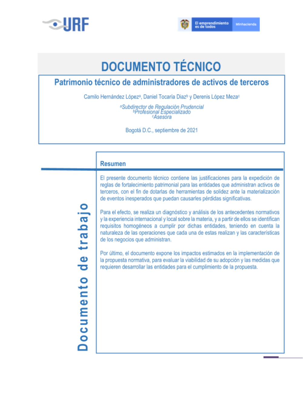 Documento técnico del decreto 175 de 2022, por medio del cual se modifica el Decreto 2555 de 2010 en lo relacionado con el patrimonio técnico de sociedades fiduciarias, sociedades administradoras de fondos de pensiones y cesantías, sociedades comisionistas de bolsa y sociedades administradoras de inversión.
